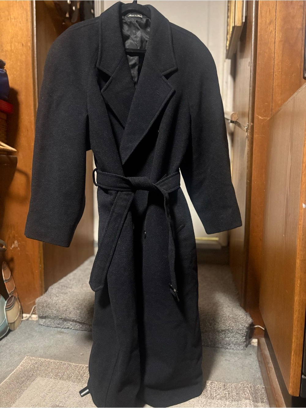 Vintage Provincia Moda Italiana Pure Wool Double Breasted Overcoat Black